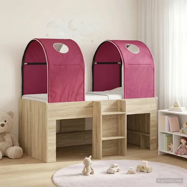 Lit avec Tunnel 3 pc Sonoma et Rouge Bois d'ingénierie