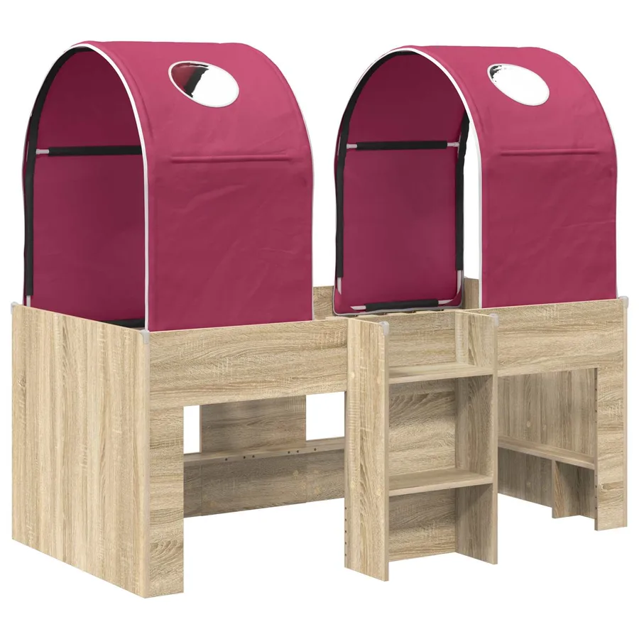 Lit avec Tunnel 3 pc Sonoma et Rouge Bois d'ingénierie - 3