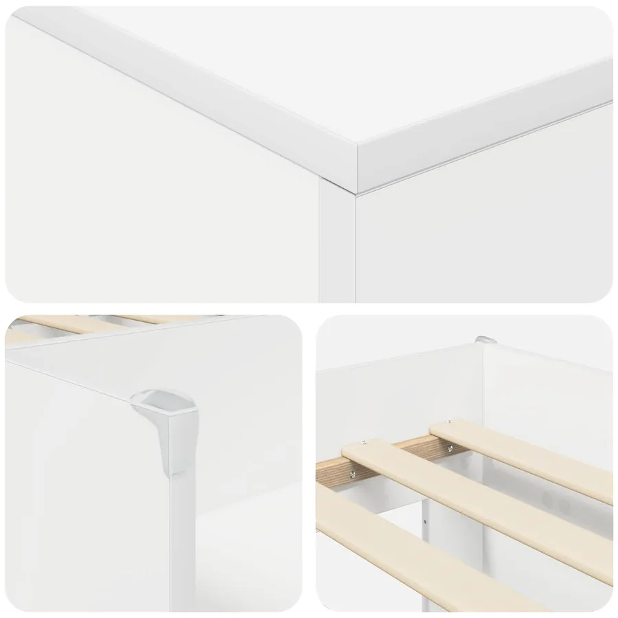 Cadre de lit en loft avec armoire 3 pc Blanc Bois d'ingénierie - 6