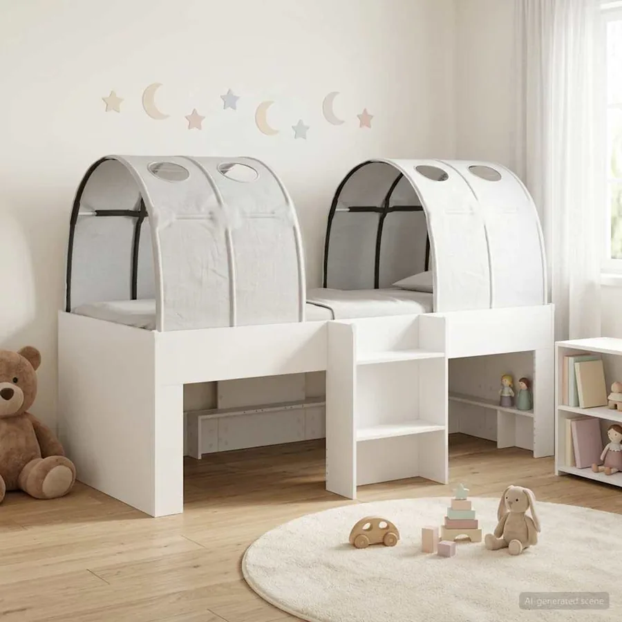 Lit avec Tunnel 3 pc Blanc Bois d'ingénierie