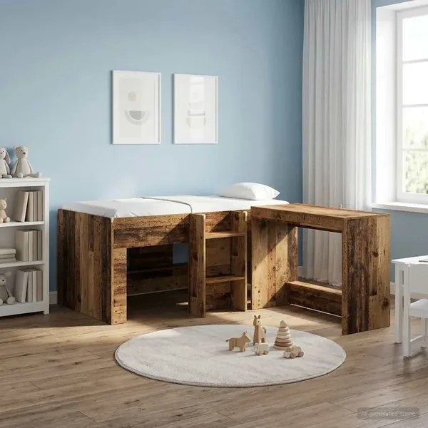 Cadre de Lit Élevé pour Enfants Bois ancien 80 x 160 cm