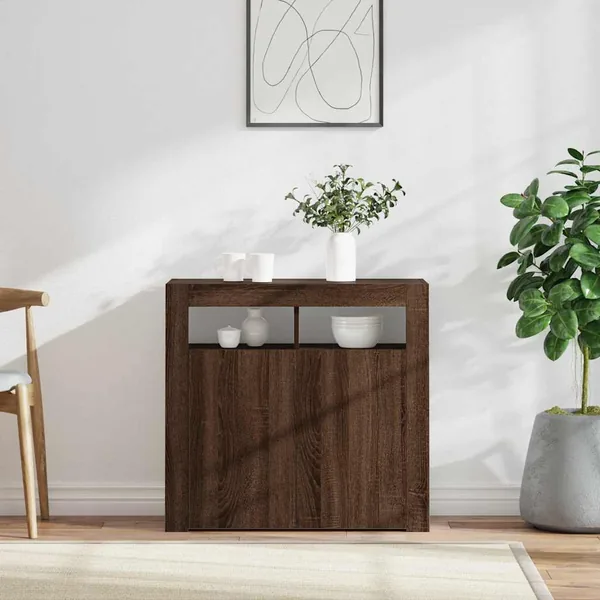 Buffet avec lumières LED chêne marron 80x35x75 cm