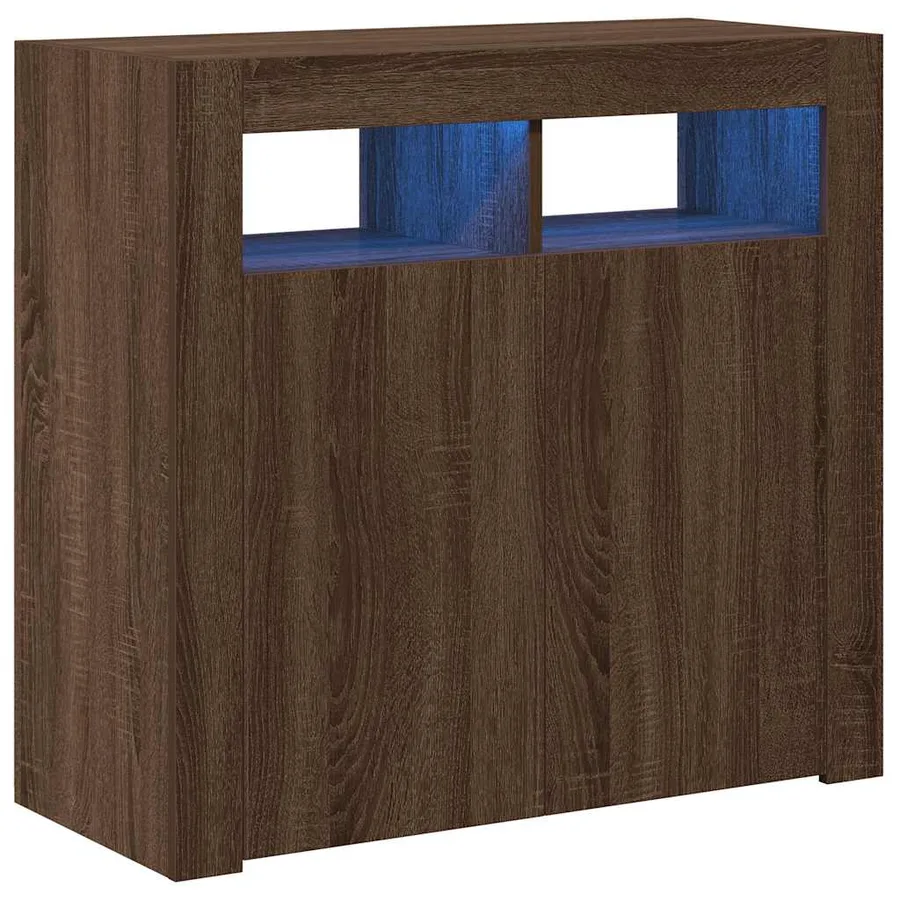 Buffet avec lumières LED chêne marron 80x35x75 cm - 2