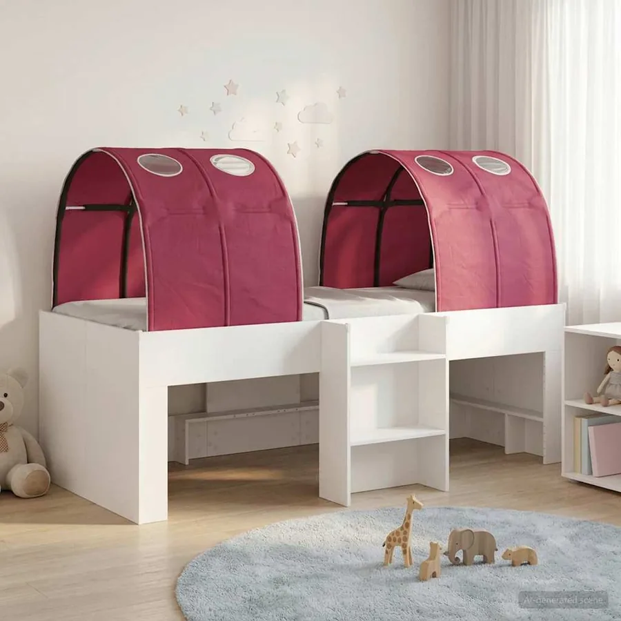 Lit avec Tunnel 3 pc Blanc et rouge Bois d'ingénierie