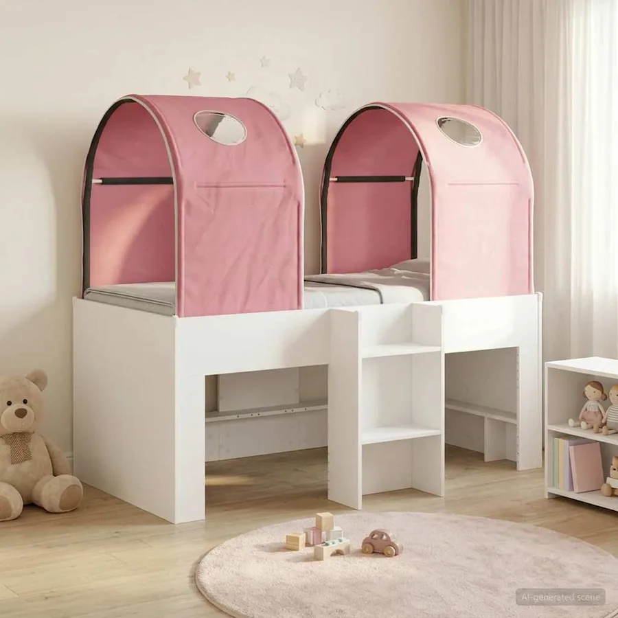 Lit avec Tunnel 3 pc Blanc et rose Bois d'ingénierie