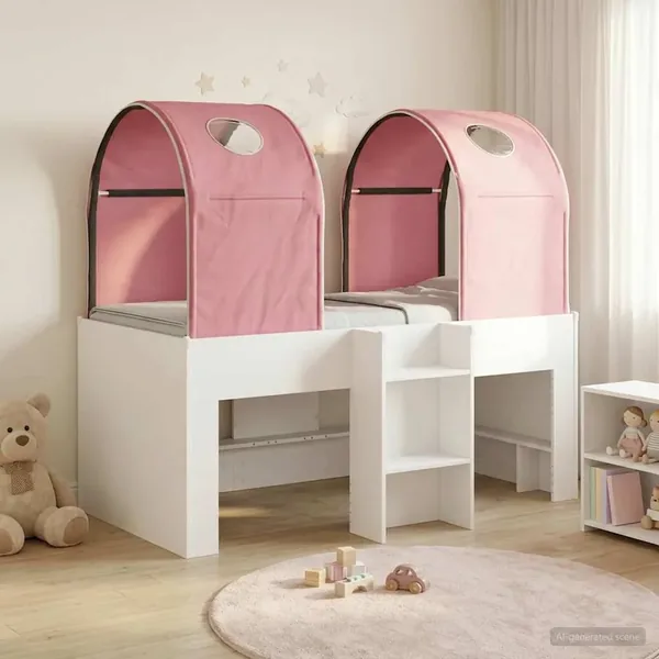 Lit avec Tunnel 3 pc Blanc et rose Bois d'ingénierie