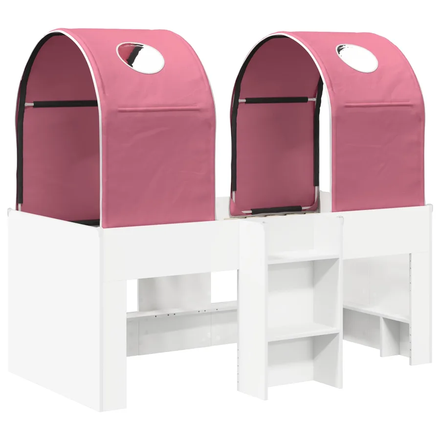 Lit avec Tunnel 3 pc Blanc et rose Bois d'ingénierie - 3