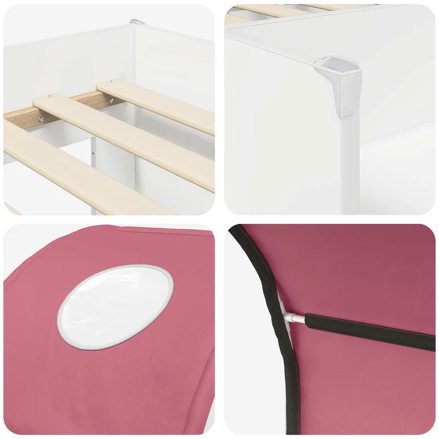 Lit avec Tunnel 3 pc Blanc et rose Bois d'ingénierie - 9