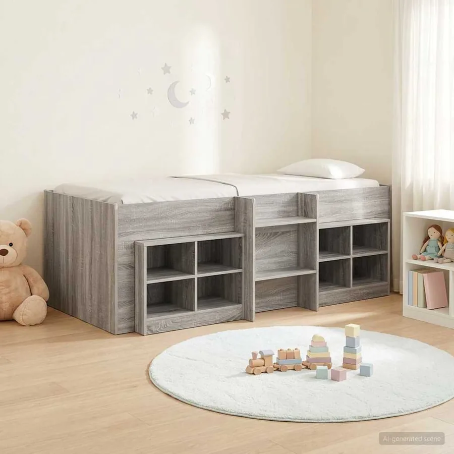 Cadre de lit en loft avec armoire avec étagère 3 pc Sonoma gris