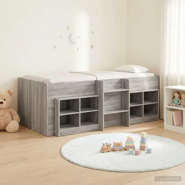 Cadre de lit en loft avec armoire avec étagère 3 pc Sonoma gris