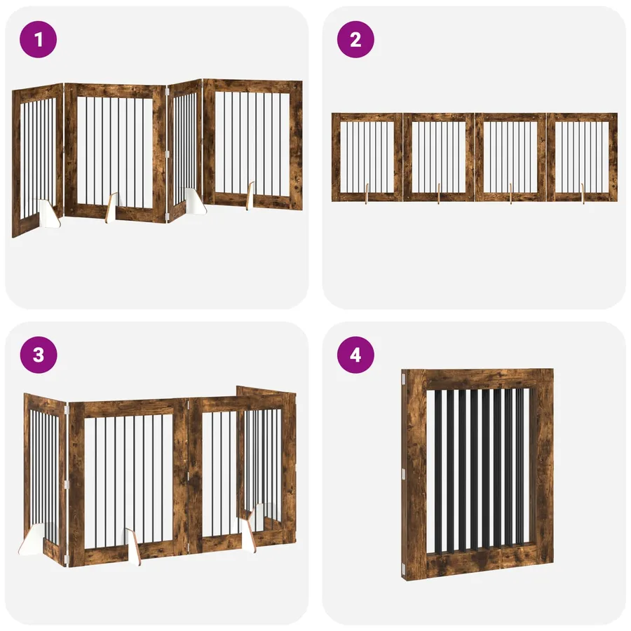 Porte de chien pliable avec supports 4 pcs Chêne fumé 321 cm - 7