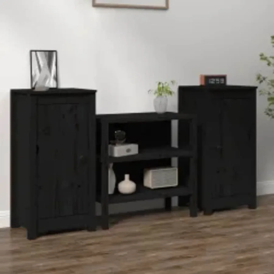 Buffets 2 pcs noir 39x35x80 cm bois massif de pin