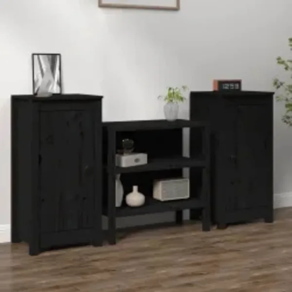 Buffets 2 pcs noir 39x35x80 cm bois massif de pin