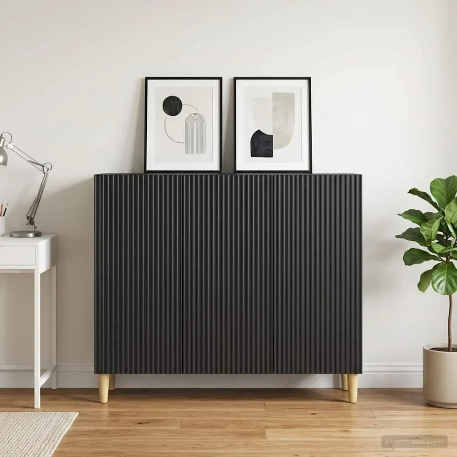 Buffet Noir 89 x 34,5 x 80 cm Bois d'ingénierie - 4