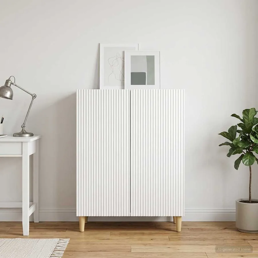 Buffet Blanc brillant 66 x 34,5 x 90 cm Bois d'ingénierie