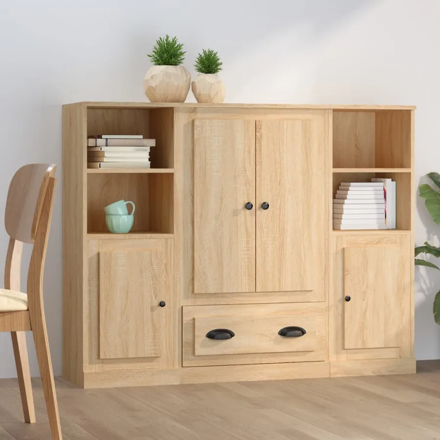 Buffets 3 pcs chêne sonoma bois d'ingénierie