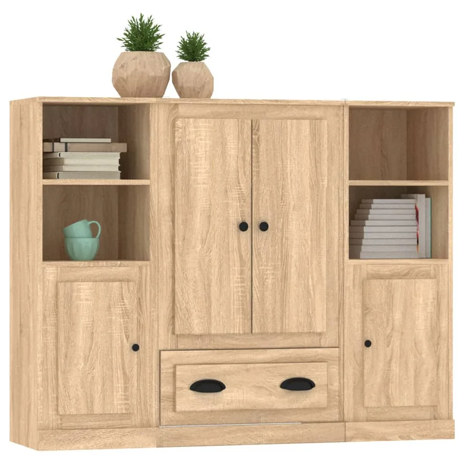 Buffets 3 pcs chêne sonoma bois d'ingénierie - 4