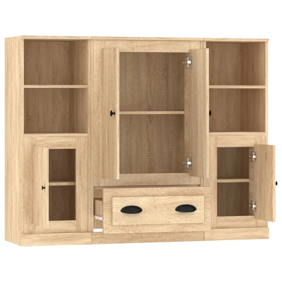Buffets 3 pcs chêne sonoma bois d'ingénierie - 6