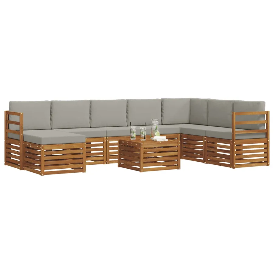 Ensemble de canapés d'extérieur 9 pcs Gris Naturel et Clair - 3