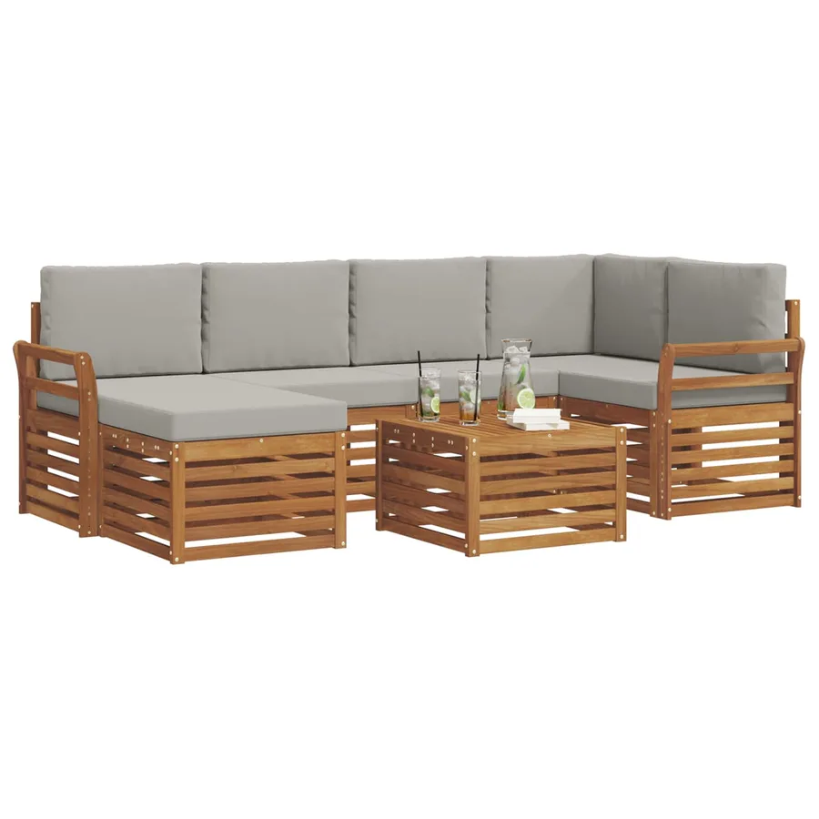 Ensemble de canapé d'angle 7 pcs Gris Naturel et Clair - 3