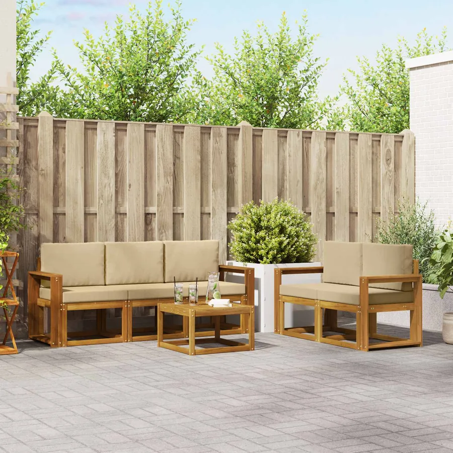 Ensemble de canapés d'extérieur 6 pcs Naturel et Beige