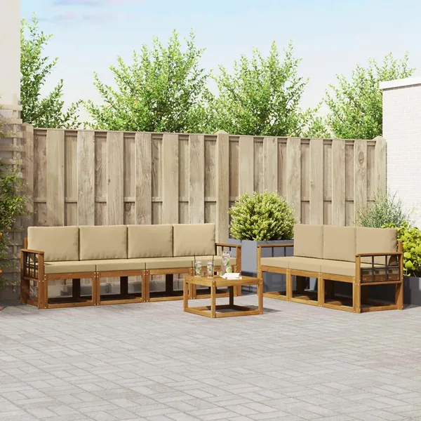 Ensemble de canapés d'extérieur 8 pcs Naturel et Beige