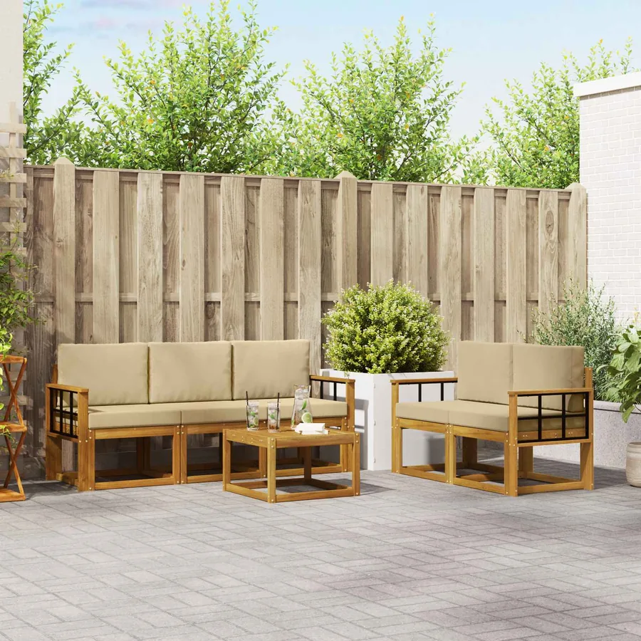 Ensemble de canapés d'extérieur 6 pcs Naturel et Beige
