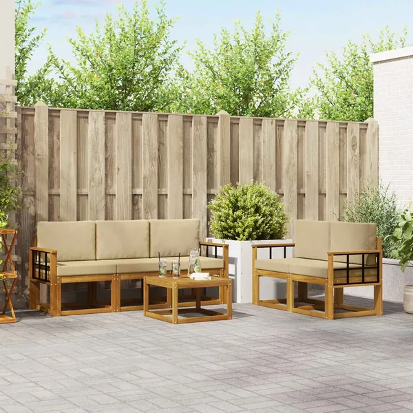 Ensemble de canapés d'extérieur 6 pcs Naturel et Beige