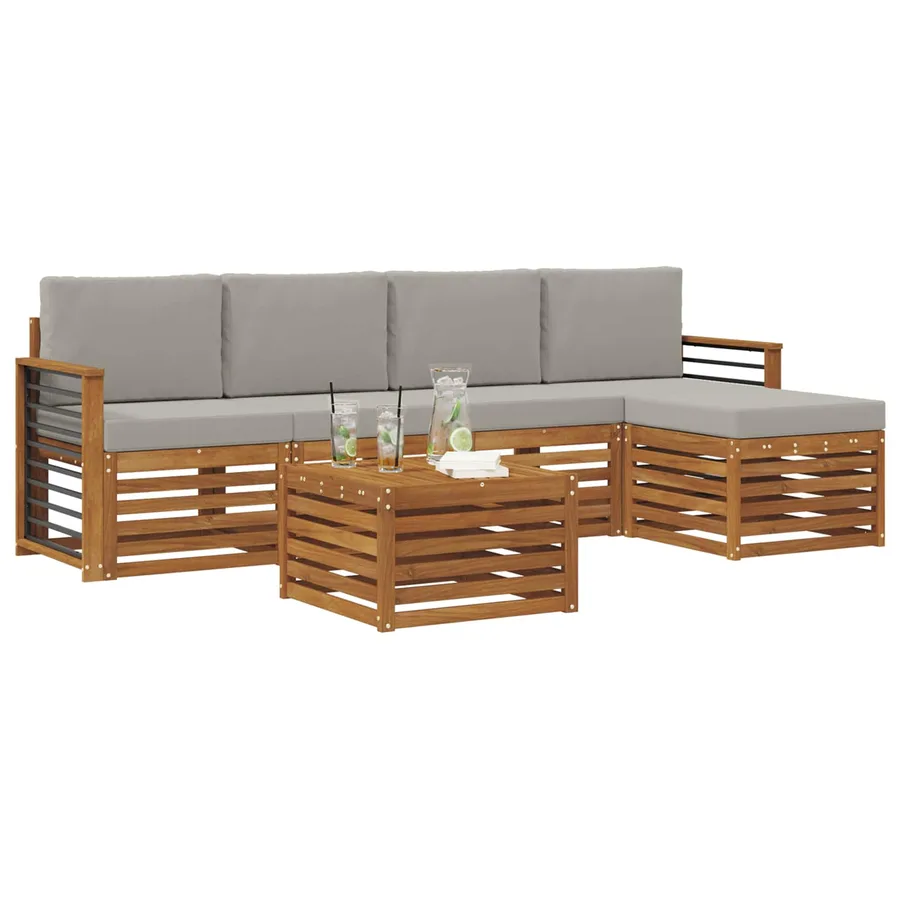 Ensemble de canapés d'extérieur 6 pcs Gris Naturel et Clair - 3