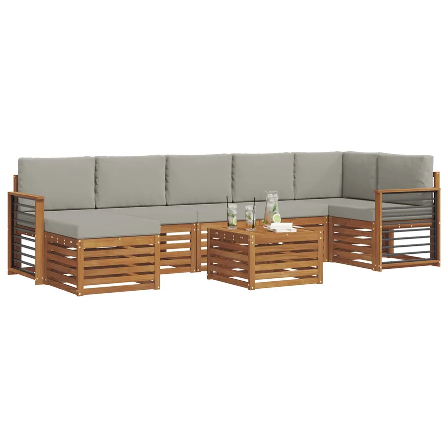 Ensemble de canapés d'extérieur 8 pcs Gris Naturel et Clair - 3