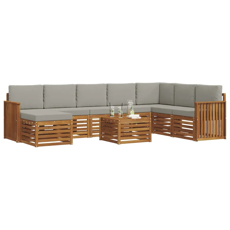 Ensemble de canapés d'extérieur 9 pcs Gris Naturel et Clair - 3