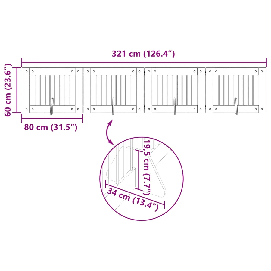 Porte de chien pliable avec supports 4 pcs Bois ancien 321 cm - 9