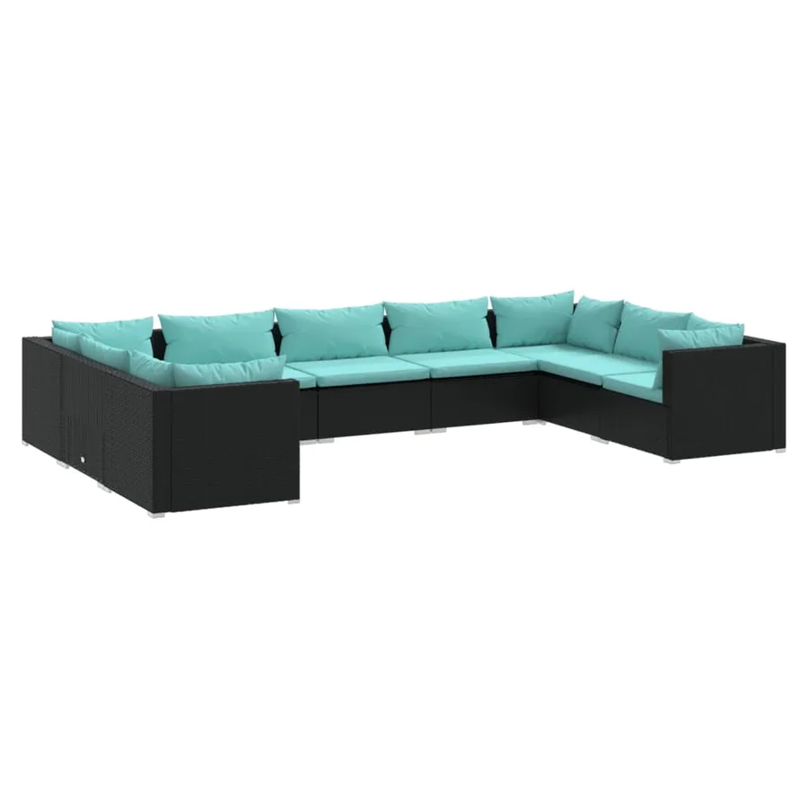 Salon de jardin 9 pcs avec coussins Résine tressée Noir - 2
