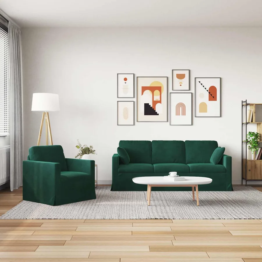 Ensemble de Canapés 2 pcs Vert foncé 198 x 78 x 80 cm Velours - 3