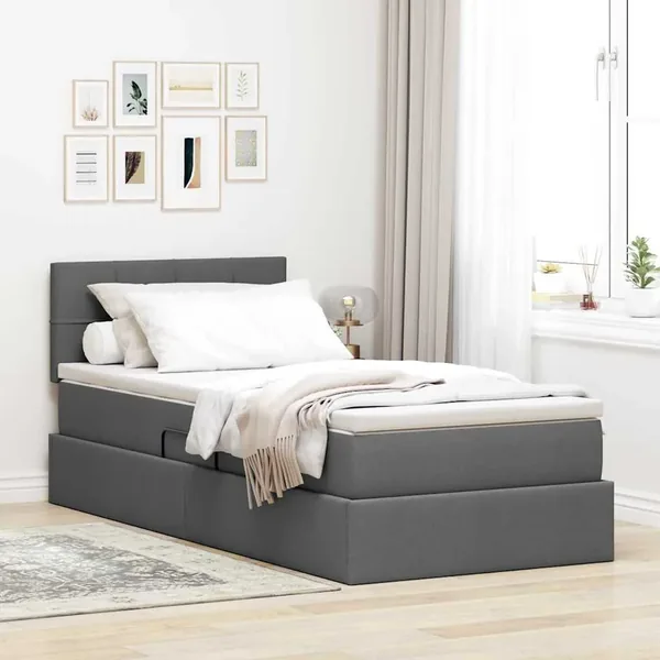 Lit avec rangement et matelas Gris foncé 100 x 200 cm