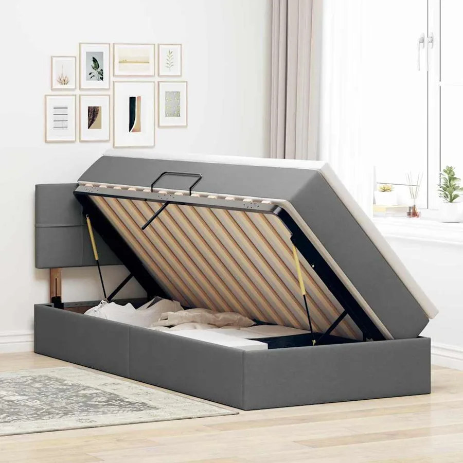 Lit avec rangement et matelas Gris foncé 100 x 200 cm - 4