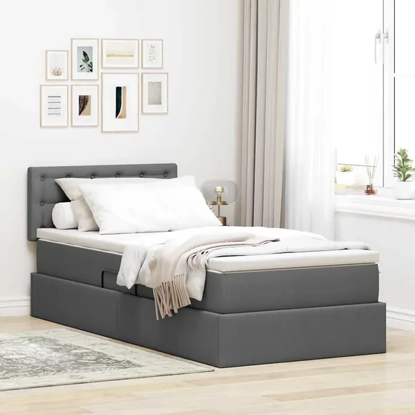 Lit avec rangement et matelas Gris foncé 100 x 200 cm