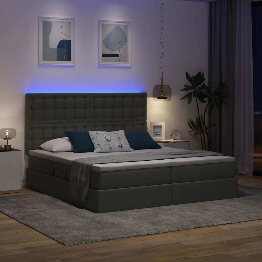 Lit de rangement LED avec matelas Gris foncé 200 x 200 cm Tissu - 5