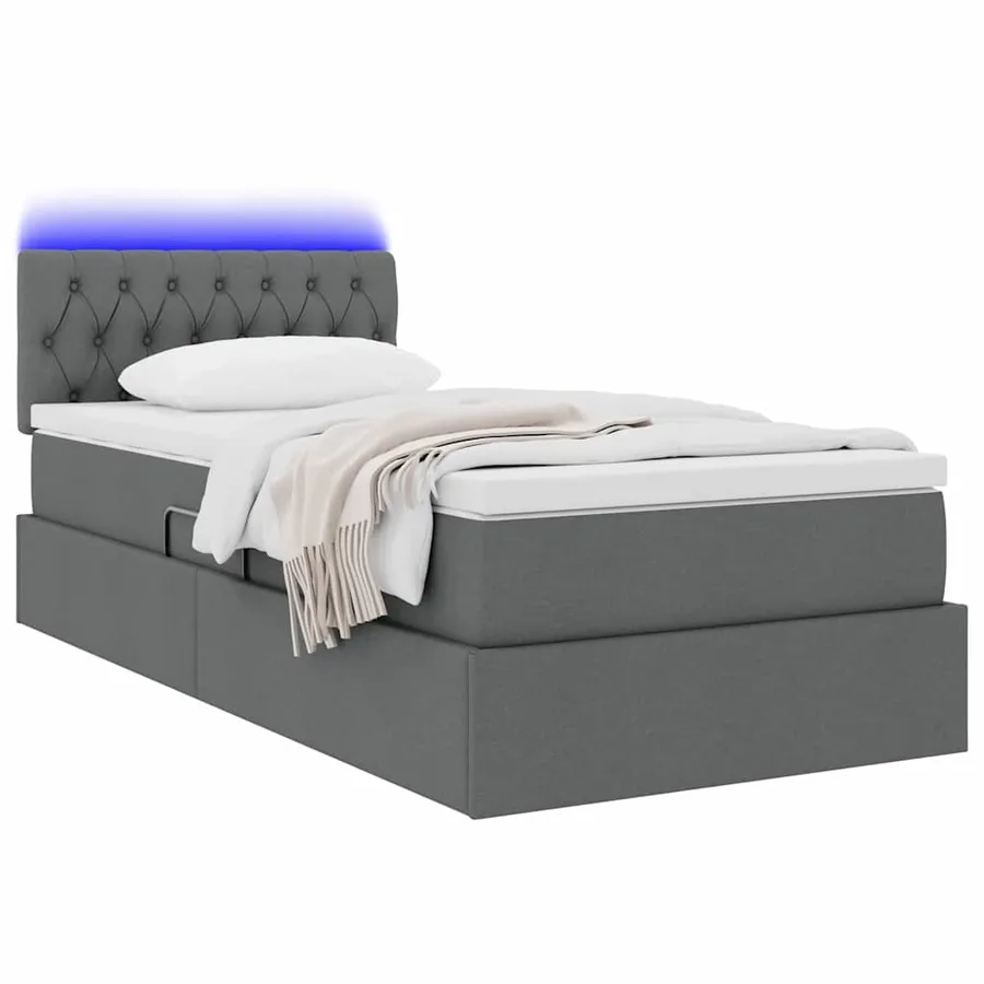 Lit de rangement LED avec matelas Gris foncé 100 x 200 cm Tissu - 3