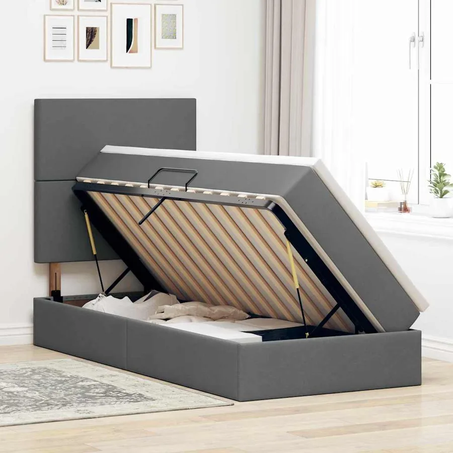 Lit de rangement LED avec matelas Gris foncé 100 x 200 cm Tissu - 4