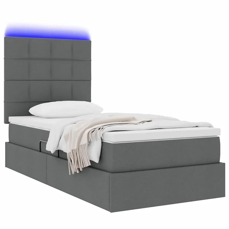 Lit de rangement LED avec matelas Gris foncé 100 x 200 cm Tissu - 3