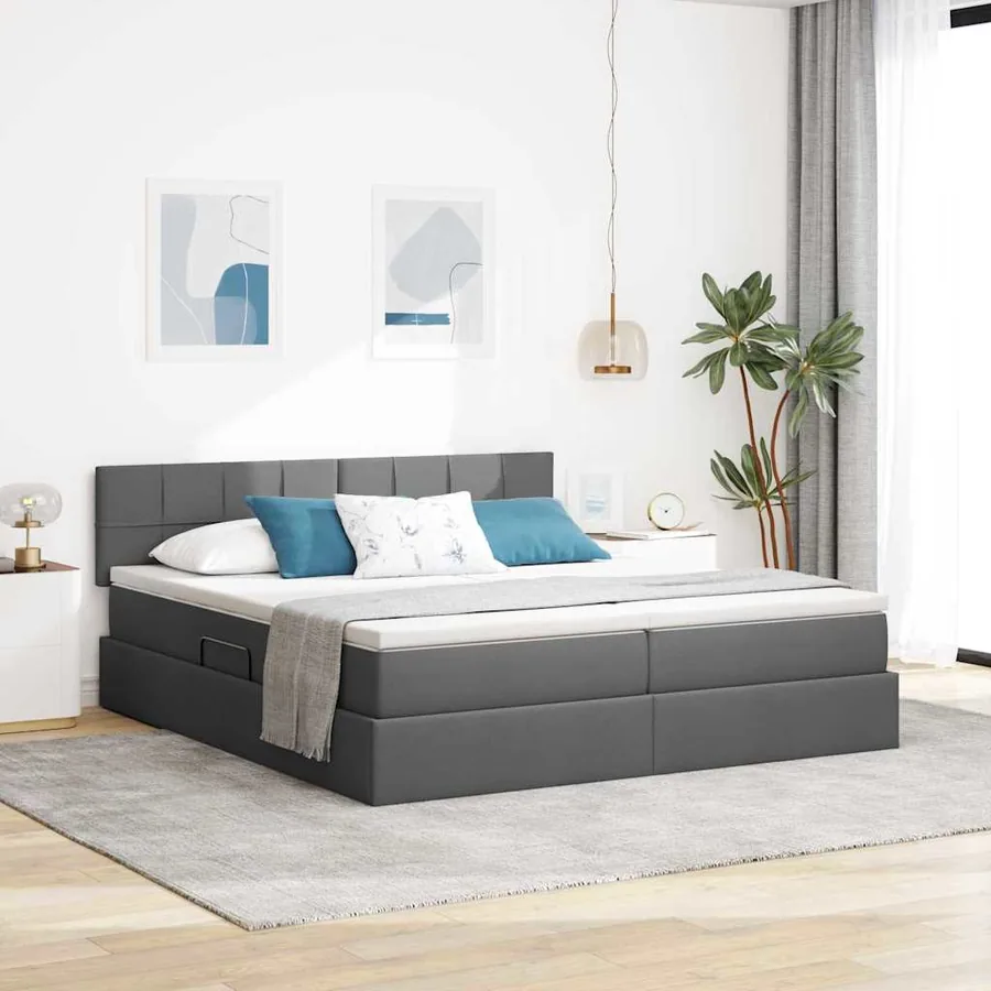 Lit de Rangement Gris foncé 200 x 200 cm Cuir synthétique