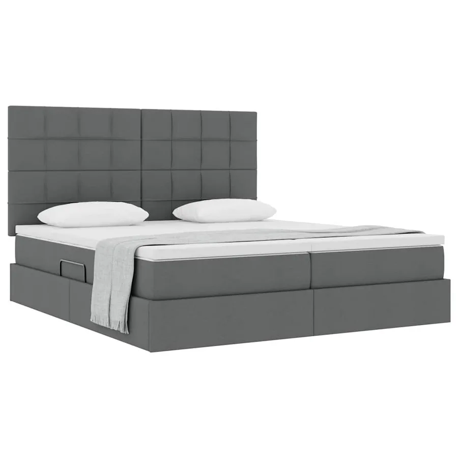 Lit de Rangement avec tête de lit Gris foncé 200 x 200 cm Tissu - 3
