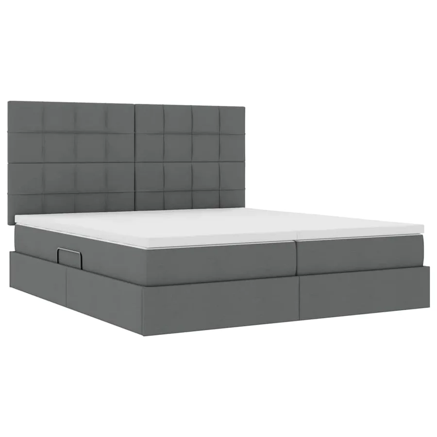 Lit de Rangement avec tête de lit Gris foncé 200 x 200 cm Tissu - 5