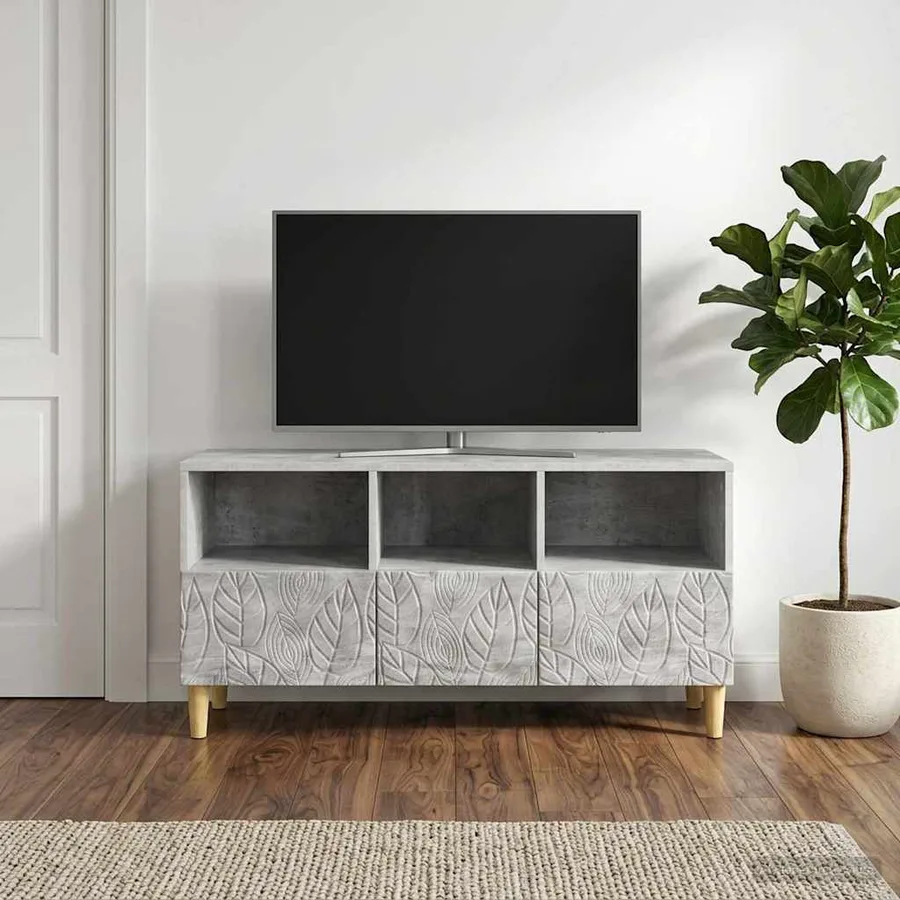 Meuble TV 102 x 34,5 x 50 cm Gris béton Bois d'ingénierie - 3