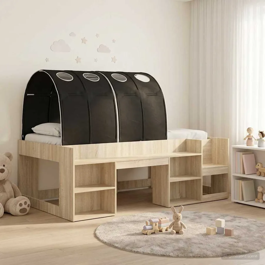 Lit avec Tunnel 3 pc Sonoma et Noir Bois d'ingénierie