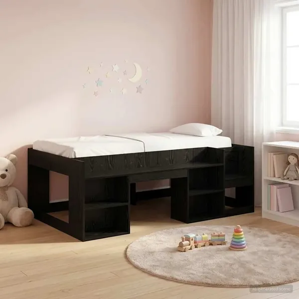 Cadre de lit pour enfants avec rangement Chêne noir 80 x 200 cm