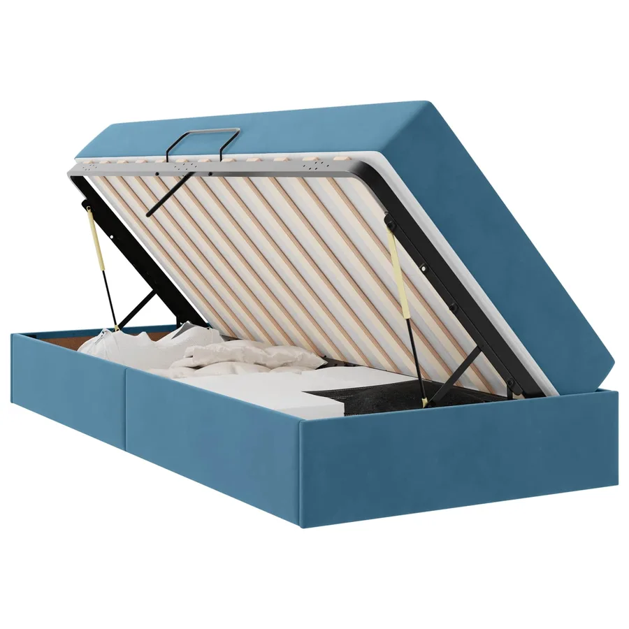 Lit avec rangement et matelas Bleu foncé 90 x 190 cm Velours - 2