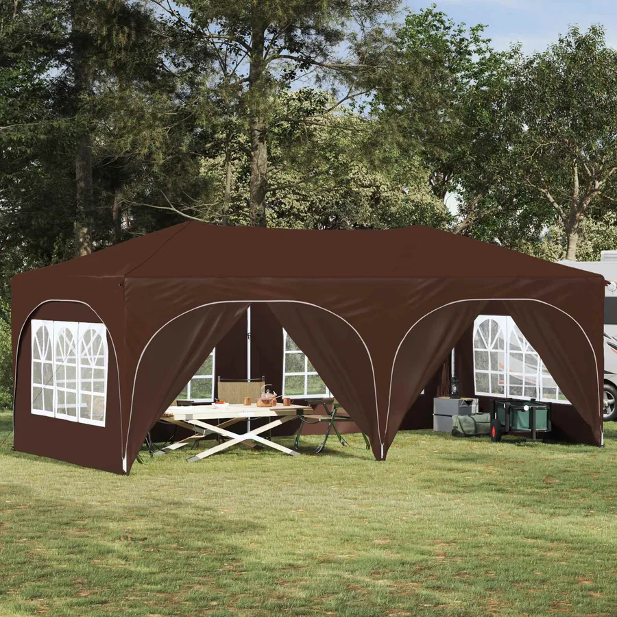 Tente de fête pop-up 575 x 288 x 245 cm Marron Tissu Oxford