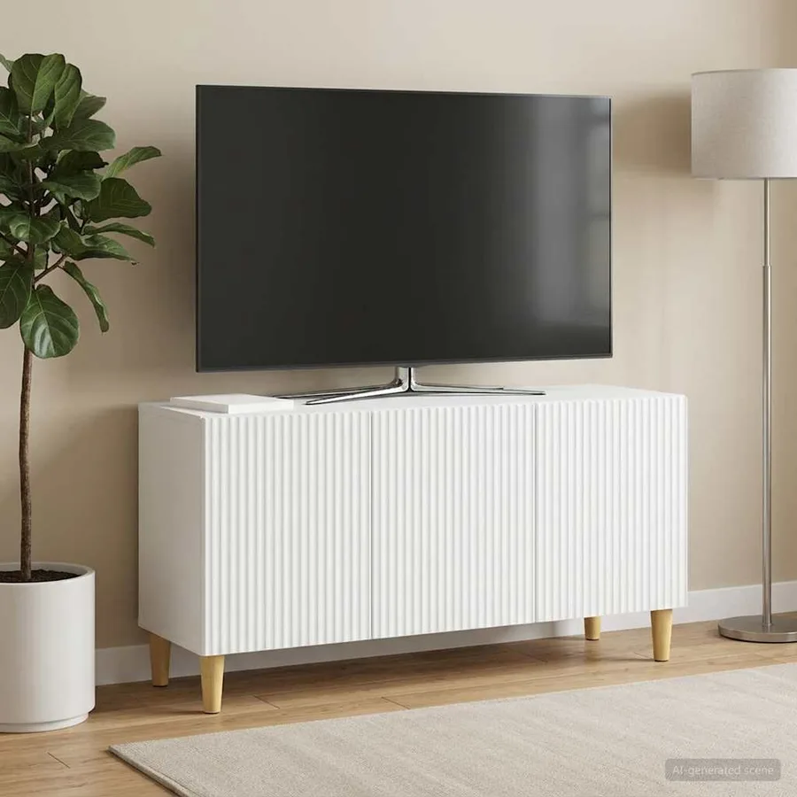 Meuble TV Blanc 99 x 34,5 x 50 cm Bois d'ingénierie - 4